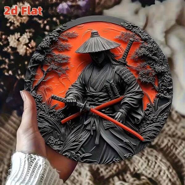 2D Flat "Samurai Red Sun" | Defining Samurai Spirit | Japanese Samurai Themed Decorative Element, Traditional Round Hanging Plaque, Wooden Wreath Decor For Indoor/Outdoor - 7.79x7.79 Inches, Birthday Gift/Holiday Favor - Japanese Style Home Decor, Suitable For Study, Living Room, Bedroom, Tea Room, Perfect Room Decoration, Holiday Decor, Vintage Design, Japan Enthusiasts, Gift Shoppers, Random Hole Position