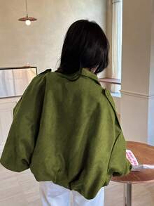 Women's Vintage Style Casual Jacket In Matcha Green, Fashionable & Comfortable, Versatile For Commuting And Leisure, Suitable For Early Spring And Autumn/Winter - Dark Green - View 2