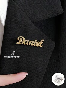 1pc Customized Personalized Name Brooch - Elegant Stainless Steel Personalized Letter Pin, Suitable For Birthday, Wedding, Graduation Ceremony And Special Family Gifts, Multi-Functional All-Season Accessory, Personalized Gift | Elegant Style | Durable Brooch - Style Three - View 1