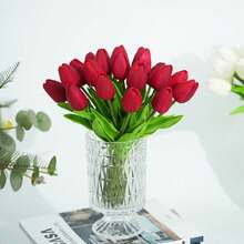5/20 buc buchet de flori artificiale realiste cu lalele, textură realistă, potrivit pentru nuntă, cameră, casă, hotel, petrecere, evenimente, Ziua Îndrăgostiților, Anul Nou, ziua de naștere, cadouri de absolvire - roșu - Vizualizare 4