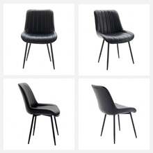 Juego de 2 sillas de Comedor de Piel sintética Negra para Cocina, Comedor, cómoda Silla Moderna de Mediados de Siglo con Patas de Metal, Silla Lateral tapizada para Sala de Estar - Negro - Ver 2