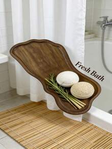 造型独特的木质托盘，高档浴室收纳托盘，浴室木托盘，厨房收纳，家居装饰，化妆品收纳托盘，浴缸木托盘，适合存放香水、蜡烛、香皂、珠宝等，是斋月、情人节和新年理想的礼物。 - 棕色 - 查看 4