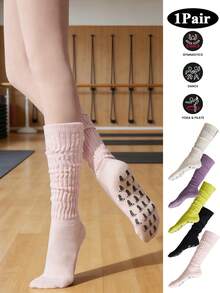 1 pereche jambiere din silicon antiderapante, șosete yoga înalte tricotate în culoare solidă, șosete Pilates lungi antiderapante pentru fitness, șosete sport elastice tricotate, jambiere fitness, șosete înalte pentru alergare și coardă de sărit - Multicolor - Vizualizare 2