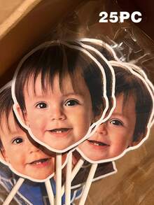 10/25/50/100/150个个性化纸质蛋糕装饰插牌，定制人脸主题生日派对纸杯蛋糕装饰和个性化照片派对装饰，宝宝一周岁生日派对用品。