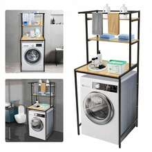 3 Single-Tier Washer And Dryer Storage Rack MDF, Iron, Rubber Black+ Log Modern Rectangular Load-Bearing Capacity: 22lbs For Bathrooms, Laundry Rooms, Balconies, Porches, Living Rooms - Black+ Log - View 12