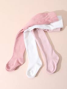 3 Pairs Baby Girls' Solid Color Leggings, Simple Style, Suitable For Spring And Autumn - Multicolor - View 5