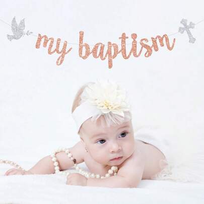 一套闪亮纸质洗礼/坚信礼/婚礼/生日派对装饰品，玫瑰金和金色派对横幅，三角旗