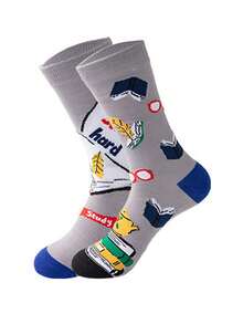 男士中筒袜一双，不对称设计，创意咖啡图案，时尚透气吸湿，适合日常穿着、度假、送礼、休闲及运动场合。 - 彩色 - 查看 15