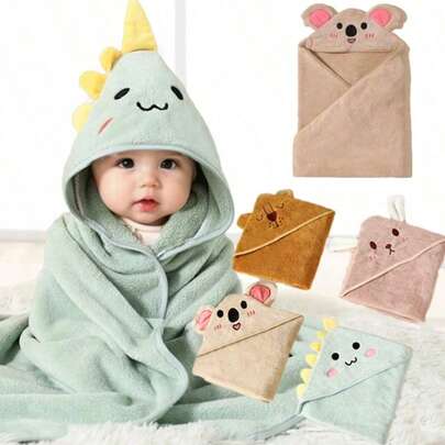 1 toalla de baño con capucha para bebé, toalla de baño unisex para bebé, patrón animal de dibujos animados, tela suave y amigable con la piel, albornoz para recién nacido, disponible en todas las estaciones, fuerte absorción, se puede usar como manta de siesta, pañales, albornoz para bebé, artículos de baño para niños, múltiples escenas aplicables