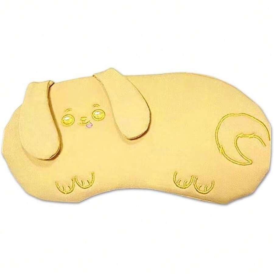 Eye Mask, Cute Plush Weight Adjustable Eyeshade, Faux Fur Cover For Women Men Sleep Travel Nap, Yellow Puppy,38564518 - 黃色 - 查看 1