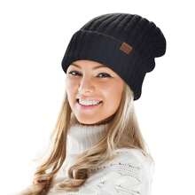 JOYCA & CO. Slouchy Beanie For Women And Men, Warm Breathable Knitted Winter Hat, Stylish Cuffed Or Fisherman Ribbed Cap,65/8-8,Black - Black - 查看 1