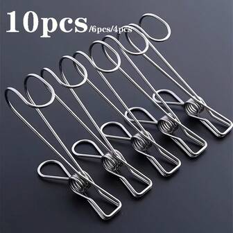 10/6pcs Stainless Steel Long Tail Hooks, Multi-Purpose Anti-Wind Towel Hooks, Suitable For Kitchen And Bathroom - Premium Stainless Steel Clothespins - Rust-Proof Durable Metal Clips With Safety Spring, Easy Installation, Stylish And Practical Hooks. Suitable For Laundry, Kitchen, Travel, Office And Outdoor Use, Laundry Accessories, Kitchen Essentials, Modern Clothespins, Sturdy Clips.