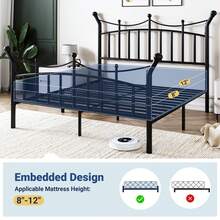 Allewie 14 Inches Twin/Full/Queen/King Size Metal Platform Bed Frame With Elegant Crown Headboard & Footboard, Sturdy Mattress Foundation With Under-Bed Storage, Easy Assembly, No Box Spring Needed, Black - 黑色 - 查看 6