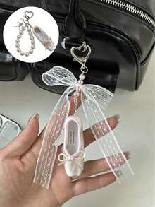 Handmade Ballet Shoes Phone Charm, Mini Satin Ballet Style Keychain, Pink Beaded Ballet Shoes Keychain - Customizable And Detachable, Fashion Accessory, Personalized Gift, Can Be Hung On Bags, Travel Essentials, Christmas, Halloween Gift - Multicolor - View 4