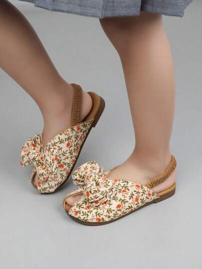 波西米亚公主风女童凉鞋，夏季儿童罗马沙滩鞋，带蝴蝶结，女婴绑带拖鞋