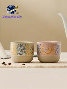 中东风情优雅陶瓷咖啡杯，抹茶陶瓷杯，斋月咖啡杯，家用水杯，拉花复古陶瓷咖啡杯，新款家用水茶杯 - 彩色 - 查看 3