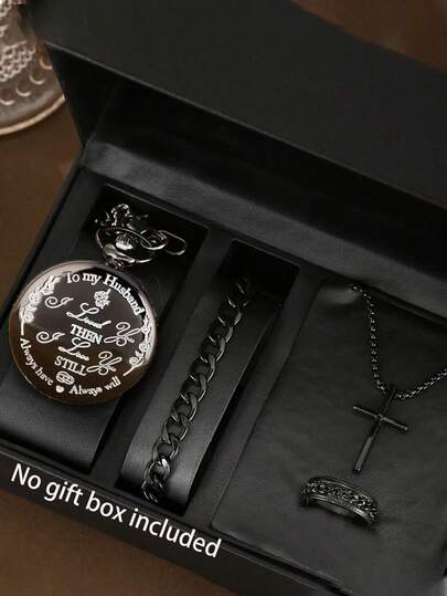 Vintage Quartz Pocket Watch With "To My Husband" Engraved, With Retro Chain