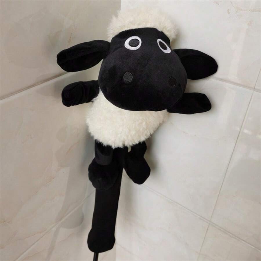 1个可爱动物造型毛绒高尔夫球杆头套，男女通用高尔夫球杆杆身保护套 - 黑色 - 查看 1