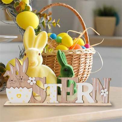 1件精美复活节木质标牌，饰有春兔和花卉图案 - “春天”桌面装饰，适用于家居、派对或花园，质朴的木质装饰，适合季节性庆祝活动，兔子主题配件产品，适用于11个节日