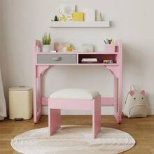 CuisinSmart Kids Study Desk And Chair Set,Kids Desk With Soft Stool,Wooden Children Study Table With Storage Drawer,Student Writing Desks For 3-8 Years Old - Hồng - Xem 7