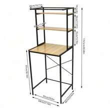 3 Single-Tier Washer And Dryer Storage Rack MDF, Iron, Rubber Black+ Log Modern Rectangular Load-Bearing Capacity: 22lbs For Bathrooms, Laundry Rooms, Balconies, Porches, Living Rooms - Black+ Log - View 3