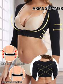 Upper Arm Slimmer For Women Shaping Arm Compression Sleeves Shapewear Underbust Tops Tighten Flabby Arms Vest Arm Slimming Shaping Breast Lift Up Bust Push Up Long Sleeve - 黑色 - 查看 1