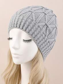 1pc Unisex Cable Knit Beanie Hat, Warm And Fashionable Acrylic Knit Cap - Black - View 6