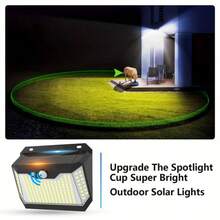 166 LED Solar Wall Light, White Light Floodlight With Motion Sensor, 3 Lighting Modes, IP65 Waterproof. Suitable For Outdoor Wall Lighting, Garden, Garage Door, Porch, Fence, Garden Decor - White Light - View 9