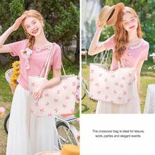 Corduroy Tote Bag, Women's Tote Bag, Shoulder Bag With Inner Pocket For Work Beach Travel And Shopping Grocery, Travel Gym Bag For Women Work Lunch Beach Grocery Shopping Shopper Handbags, Suitable For Work, School, College Student, Books, Shopping, Back To School, Best Friend Gifts, Birthday/Valentine's Day Decor Gifts, Auspicious New Year Gifts - 粉紅色蝴蝶結 - 查看 9