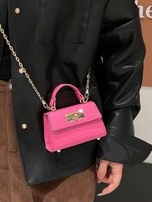 1个鳄鱼纹迷你手提包，时尚锁扣装饰单肩包，链条斜挎包，适合女孩/青少年，日常/购物/度假场合 - 彩色 - 查看 6