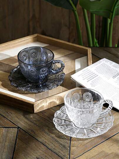 Hand-Painted Cup And Saucer Set, Vibrant Colors, Aesthetically . Includes Hand-Painted Woven Coffee/Water Cup And Square Glass Juice Cup. Suitable For Home, Cafe, Hotel And Dessert Shop.