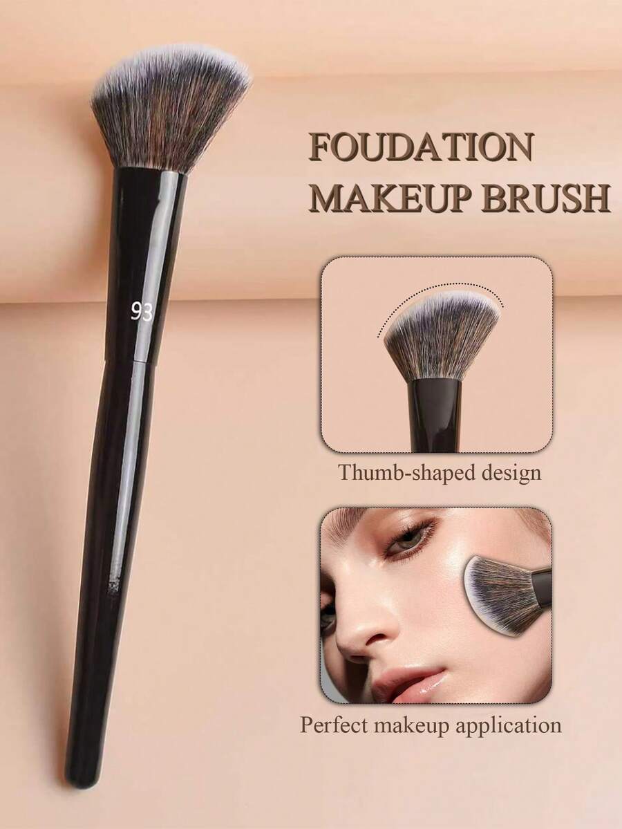 1pc 93 Angled Cream Blush Makeup Brush, Liquid Blush Cosmetic Tool - Black - View 1