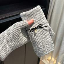 1 Pair Thick Fluffy Warm Winter Fingerless Gloves For Women, Elegant Solid Color Knitted Fleece Warm Gloves, Windproof Wedding Gloves Design, Versatile For Office, School, Writing, Dating, Cycling, Parties, Suitable For Autumn/Winter Outdoor Activities And Daily Wear - Multicolor - View 13