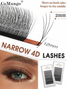 CoMango 12对C/D卷度4D窄W型手工高级假睫毛，柔软轻盈，自然逼真，睫毛嫁接用品，化妆网状交叉假睫毛 - 黑色 - 查看 3