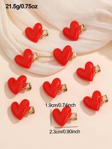 10pcs/Set Girls Red Heart Shaped Hair Clips Set, Suitable For New Year Decoration And Daily Use - Red - View 6