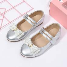 Mädchen Silber Spitze Schleife Perle Mary Jane Schuhe, Prinzessinnenstil glänzende Schuhe, Kinder Aufführungs- & Freizeitschuhe - Silber - Übersicht 20