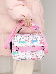 1个彩色卡通印花保温午餐包，大容量，便携式保冷手提袋，带肩带，适合工作和户外活动，保温午餐盒 - 彩色 - 查看 10