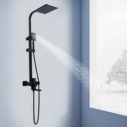 Aohuada 304 Stainless Steel Square Shower System With Pressure Balance Valve - Black Modern Shower Set, Anti-Scald Thermostatic Shower Head & Faucet For  And Stable Water Pressure Control