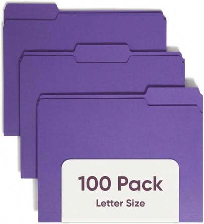 Smead Standard File Folders, 100 Count, Purple, 1/3-Cut Tabs, Letter Size (13043)
