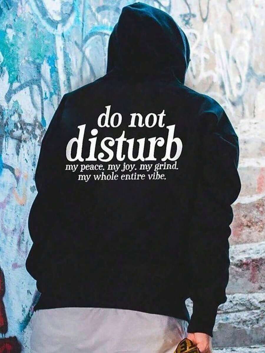1 pieza Sudadera con capucha de talla grande para hombre con estampado gráfico, adecuada para uso casual al aire libre y urbano, sudadera de otoño/invierno - Negro - Ver 1