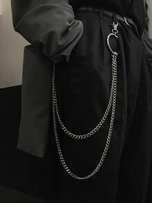 1pc Punk Style Pants Chain, Metal Waist Chain, Denim Gothic Rock Waist Belt Chain, Suitable For Daily Wear - Double Zipper Pants - View 2