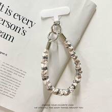 1件复古英伦格纹褶皱手机壳，带腕带，便携式相机挂绳