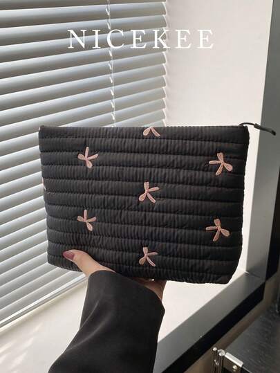 Fashionable And Minimalist Embroidered Bow Handbag, Versatile And Stylish Small Square Bag With A Niche Design, Portable Daily Color Blocking Retro Makeup Bag, Suitable For Shopping, Daily Outings, And Gatherings