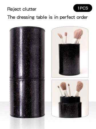 1pc Large Capacity Black Leather Makeup Brush Holder, Can Store Multiple Brushes, Portable Travel Makeup Organizer