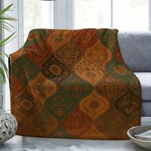 1pc Ornate Quatrefoil Pattern In Warm Tones Pattern Printed Blanket Cozy Flennel Covering For Fireplace Benches Or Inglenooks - White - View 5