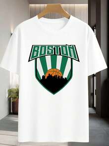 T-shirt con stampa grafica del basket Boston realizzata in cotone di prima qualità, vestibilità comoda, look casual, stampa accattivante - Bianco - Visualizzare 2