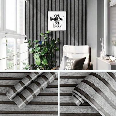 1 Roll Yellow, 1 Roll Faux Wood Grain Self-Adhesive Wallpaper, Gray Grid Vertical Stripe, Waterproof, Moisture-Proof, Easy To Clean, Removable Sticker, Suitable For Bedroom, Living Room, Dining Room, Dorm, Home Decor, Kitchen Cabinet, Desk, Drawer, Furniture Renewal, Easy To Install, Cut To Size, Dimensions: 17.7" X 393.7"/196.8"/118.1"/39.3"