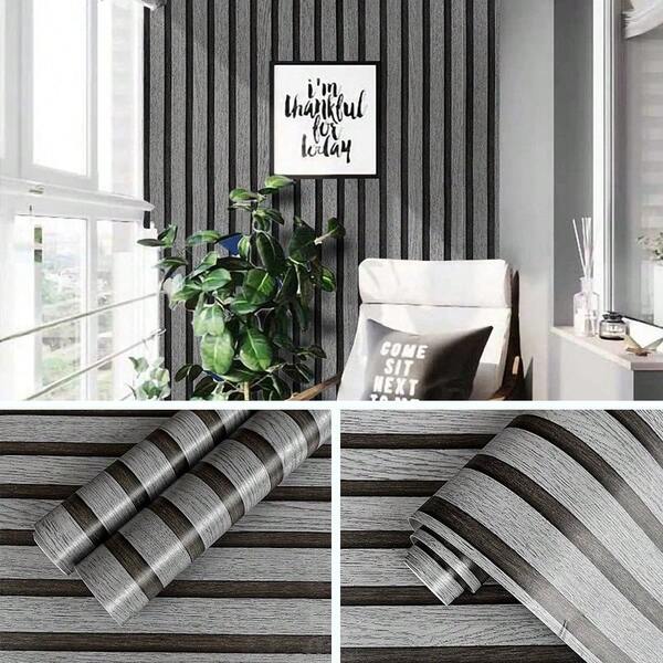 1 Roll Yellow, 1 Roll Faux Wood Grain Self-Adhesive Wallpaper, Gray Grid Vertical Stripe, Waterproof, Moisture-Proof, Easy To Clean, Removable Sticker, Suitable For Bedroom, Living Room, Dining Room, Dorm, Home Decor, Kitchen Cabinet, Desk, Drawer, Furniture Renewal, Easy To Install, Cut To Size, Dimensions: 17.7" X 393.7"/196.8"/118.1"/39.3"