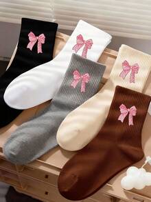 4双随机款女童船袜，爆款蝴蝶结Y2K复古豹纹袜，情人节礼物，Gen Alpha俚语粉色豹纹蝴蝶结袜，多色可爱蝴蝶结豹纹船袜，返校日常休闲袜，假日旅行必备袜 - 彩色 - 查看 5