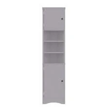 36.5 X 24.5 X 170cmDreieckiger Badezimmerschrank, Volllackierung, Feuchtigkeitsbeständiger Lack, Drei Offene Ablagefächer, Doppeltüren, Verstellbare Einlegeböden, Platzsparend, Grau - Grey - View 9